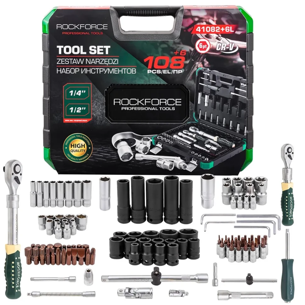 Набор инструментов 108+6пр. 1/4", 1/2" (6гр.) RockFORCE Rock FORCE RF-41082+6L