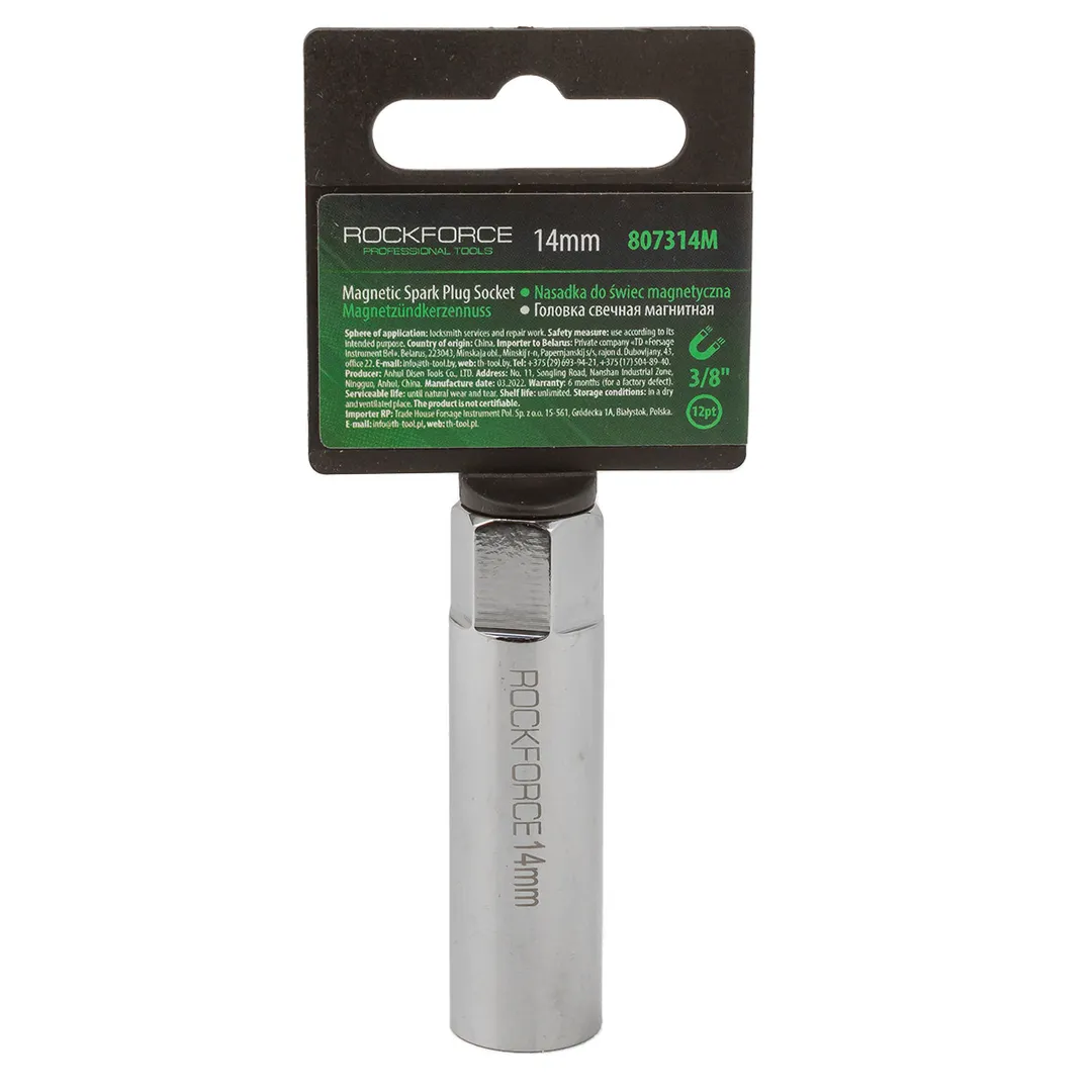 Головка свечная магнитная 14mm (12гр, L=65mm), 3/8" Rock FORCE RF-807314M(магнитная)