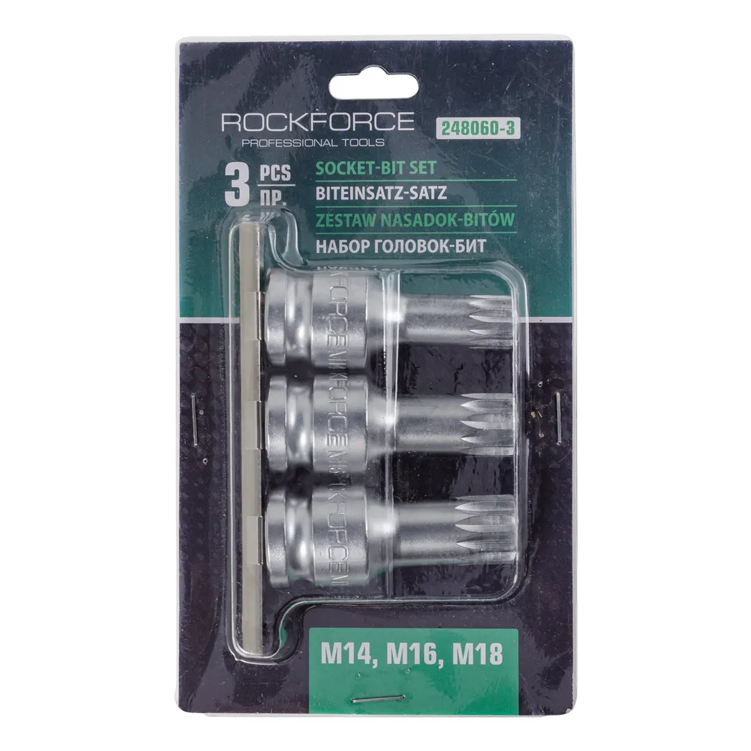 Головки-биты SPLINE ударные 1/2'', набор 3пр. (M14, M16, M18) Rock FORCE RF-248060-3