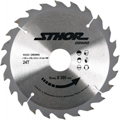 Диск пильный с напаянными зубцами из твердых сплавов 160/30 24T STHOR 8820