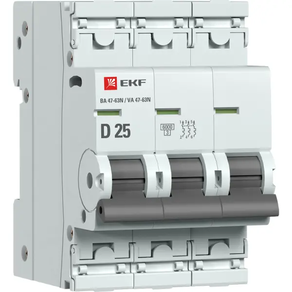 Авт. выкл. 3P 25А (D) 6кА ВА 47-63N PROxima  EKF M636325D