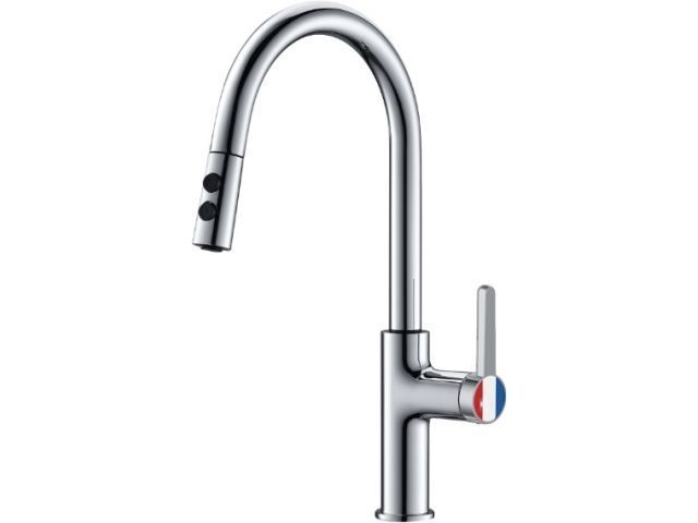 Смеситель для кухни (Lt) D35, серия Lotus хром, (Вытягивающийся двухрежимный J-излив) a-five A5-0525