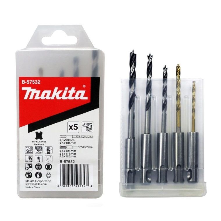 SDS -plus сверла по дереву / металлу (HSS-TIN 3/4 мм / дерево 4/ 5/ 6 мм), MAKITA B-57532