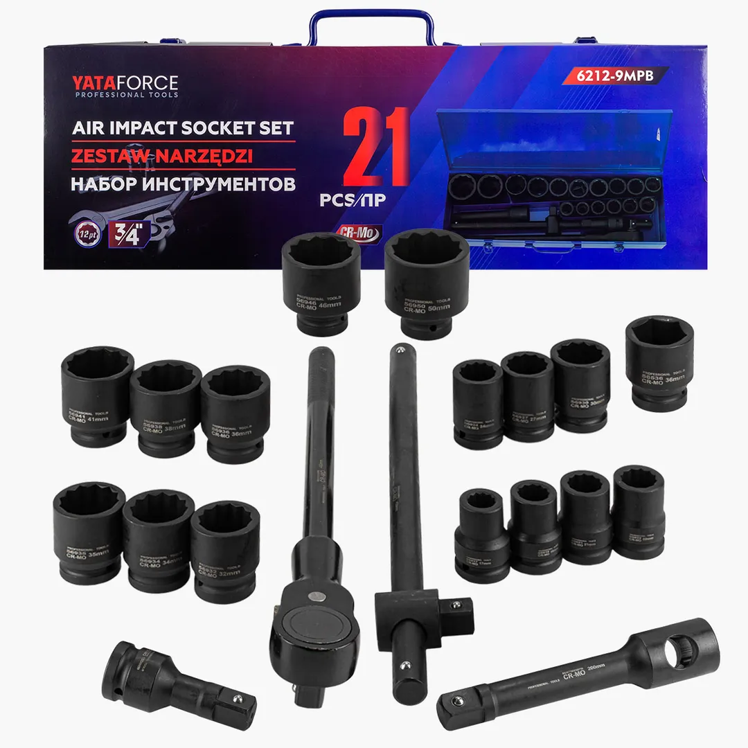 Набор инструментов ударных 21пр. 3/4" 12гр. (17-50мм) YATAFORCE YF-6212-9MPB