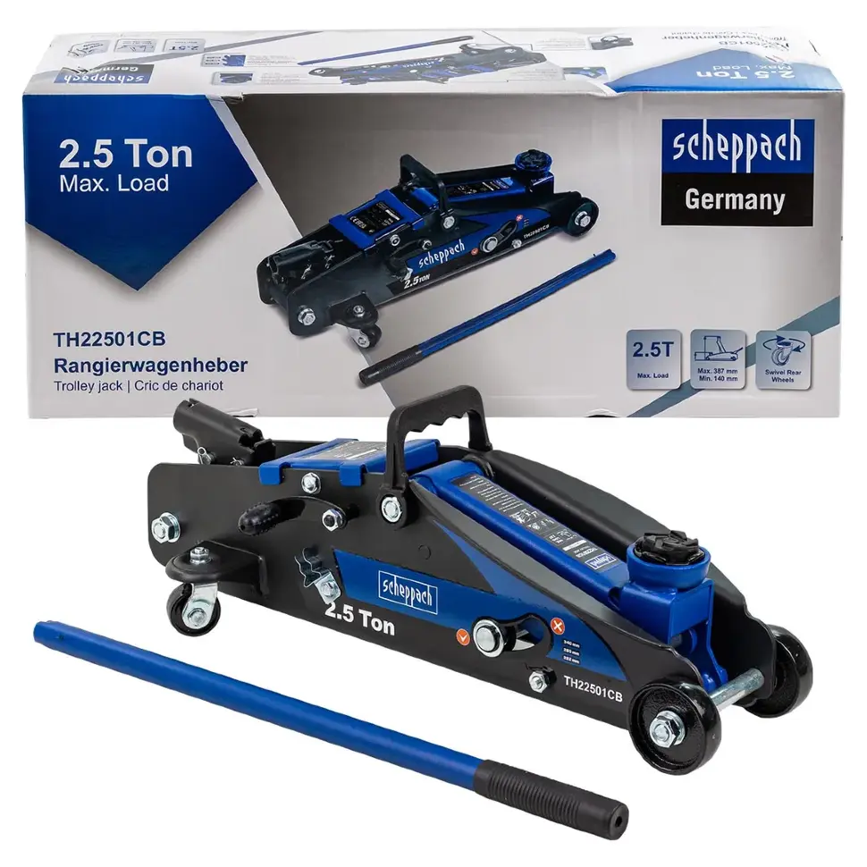 Домкрат подкатной гидравлический 2.5т с фиксацией (h min 140мм, h max 387мм) Scheppach Sch-TH22501CB