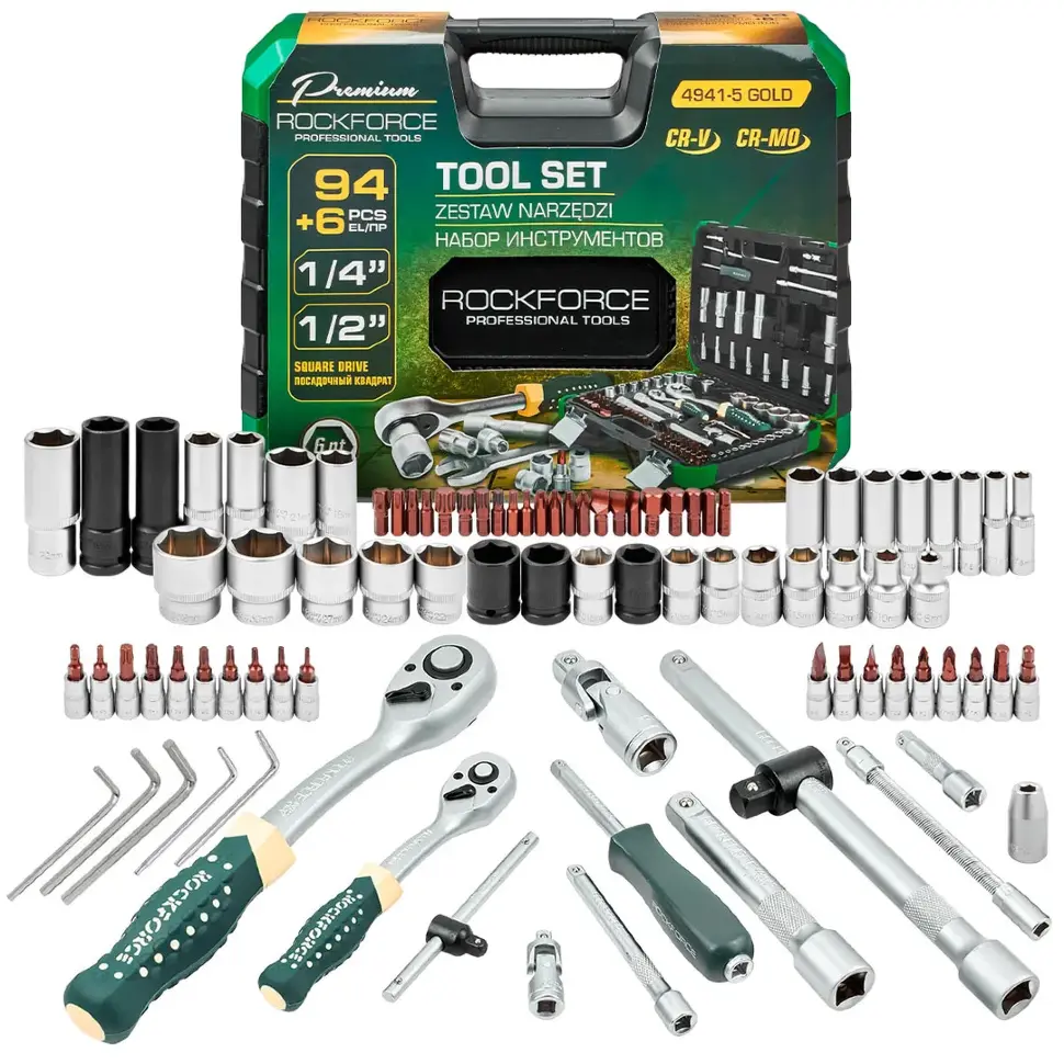 Набор инструментов 94+6пр. 1/4" 1/2" 6pt RockFORCE RF-4941-5 GOLD
