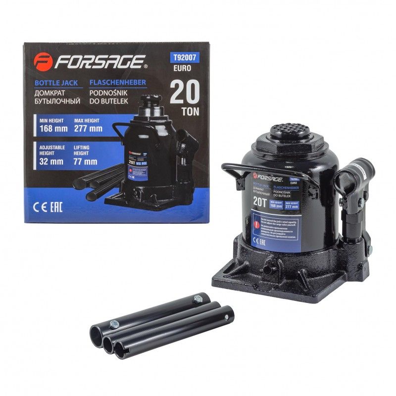 Домкрат бутылочный 20т низкий  с клапаном (h min 168мм, h max 277мм)  (BR)(Euro)...Forsage F-T92007