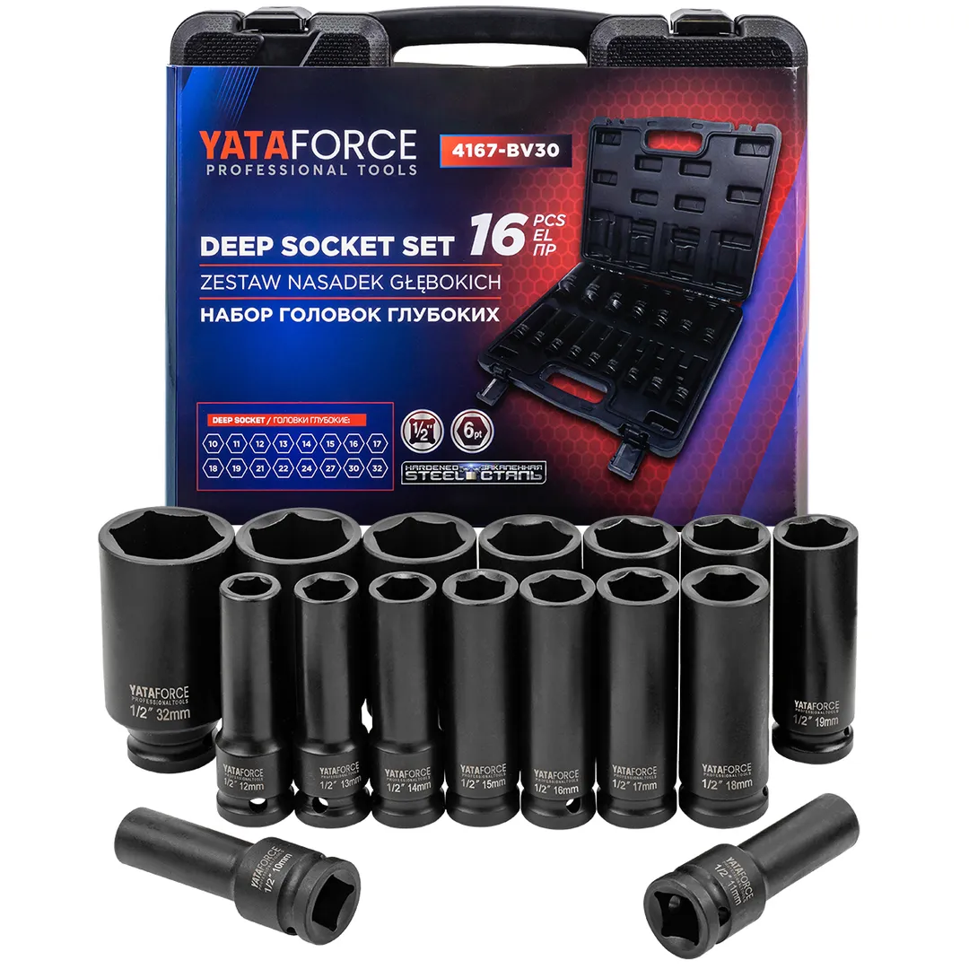 Головки глубокие 1/2'', набор 16пр. (6гр.) YATAFORCE YF-4167-BV30
