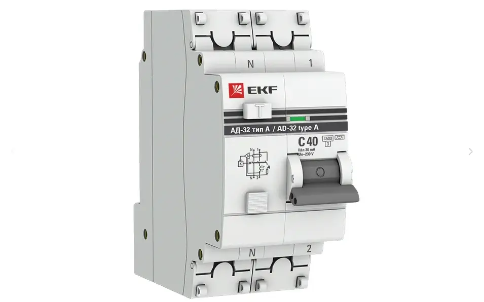 АД-32 1P+N 40А (С) 30мА тип (А) эл. 4,5кА PROxima EKF DA32-40-30-a-pro