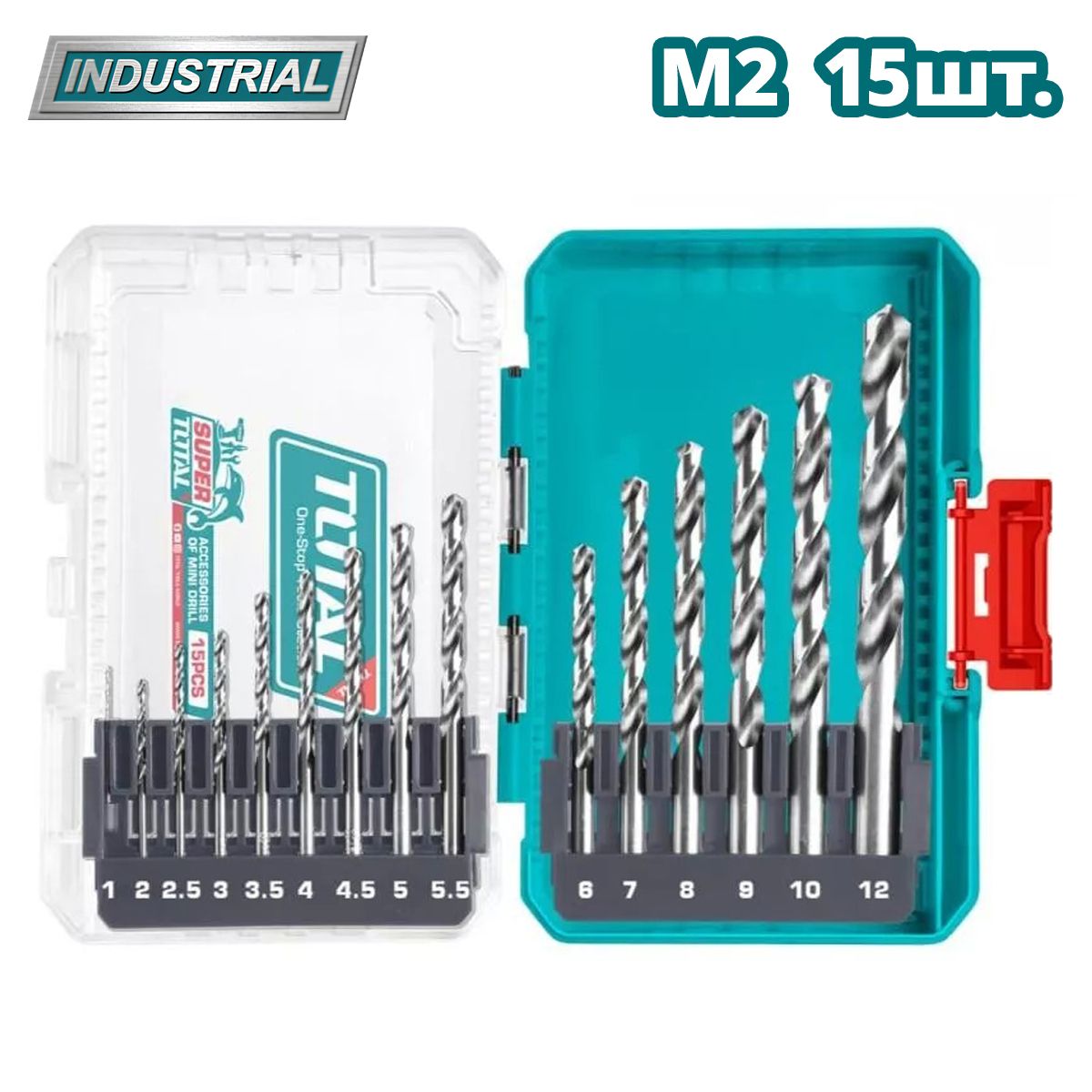 Набор сверл по металлу 1-12мм, TOTAL TACSDL51508 (15 шт)