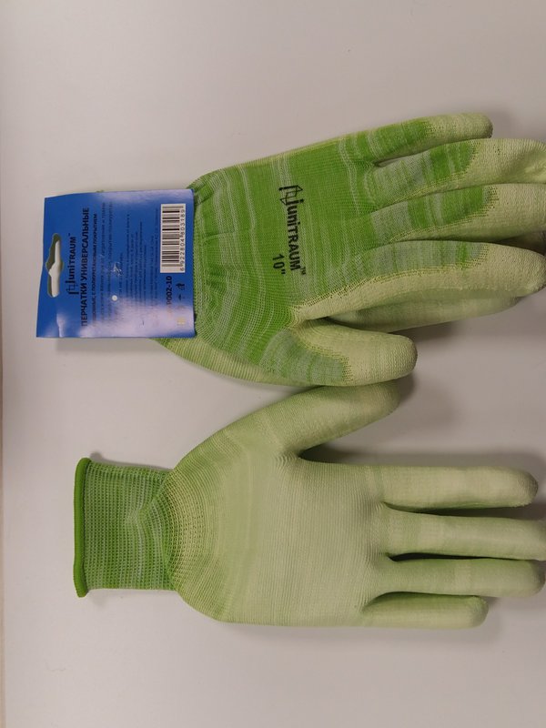 Перчатки универсальные (зеленые), с полиуретановым покрытием. р-9  ...UNITRAUM UN-P002-9