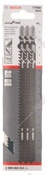 Пилка для лобзика T 744 D Speed for Wood (3 шт), BOSCH 2.608.663.314