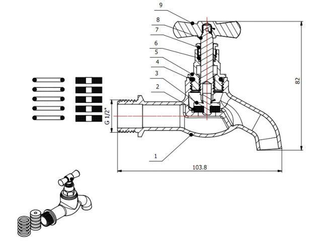 Кран водоразборный 1/2" нар. настенный, (вход 1/2")  AV Engineering AVE168000