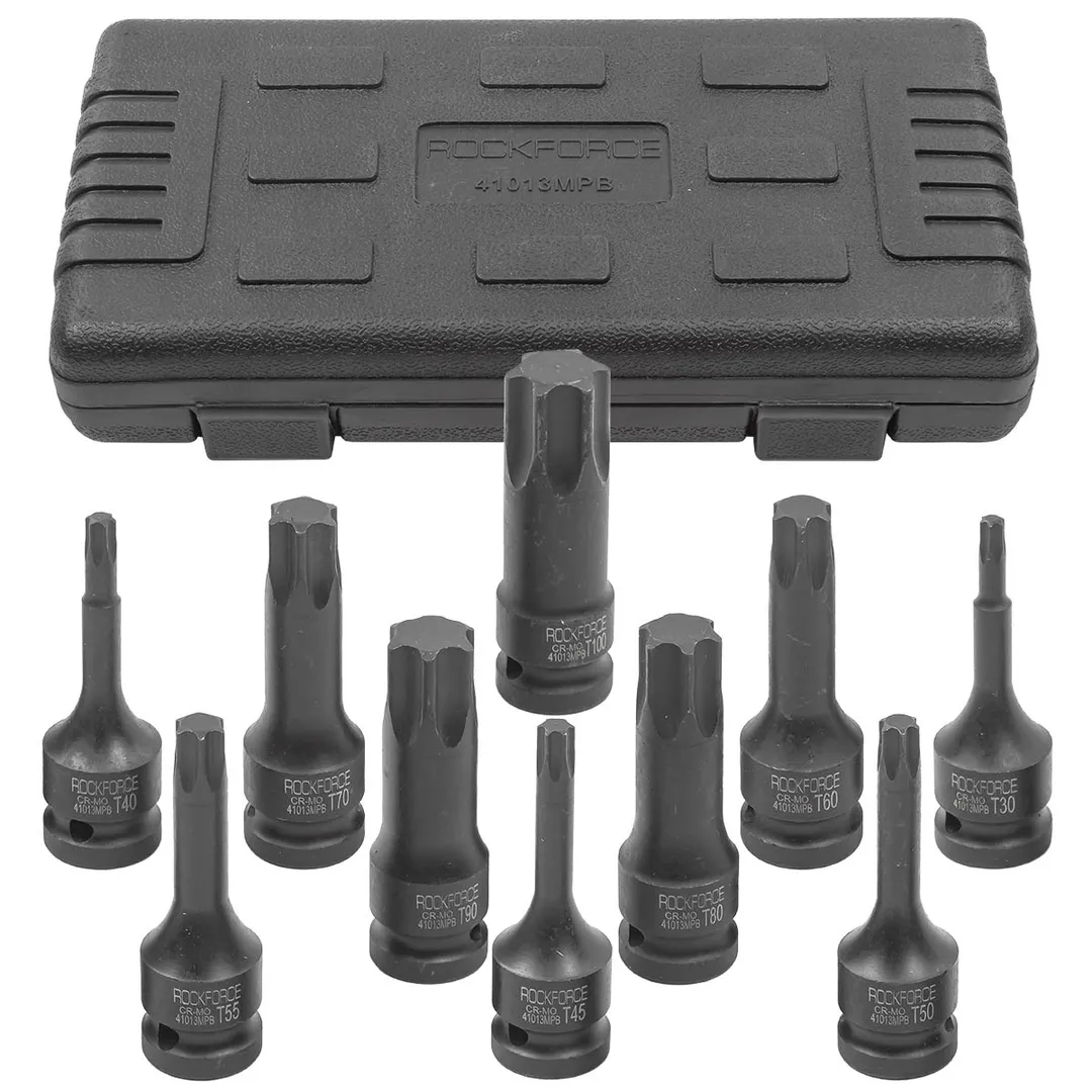 Набор головок-бит TORX ударных 10пр.,1/"(T30, T40, T45, T50, T55, T60, T70, T80, T90, T100), в кейсе Rock FORCE RF-41013MPB