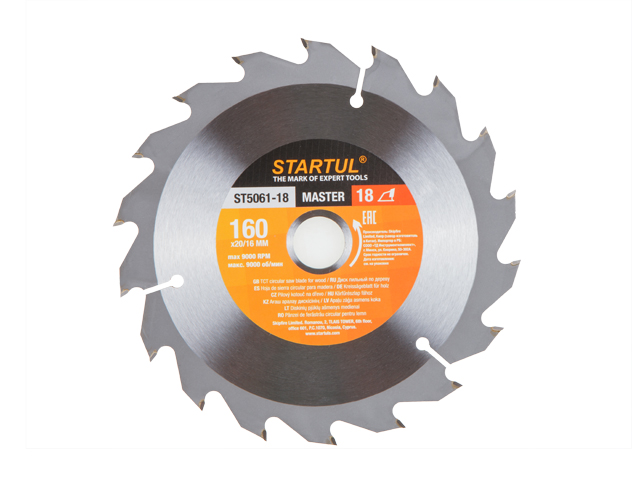 Диск пильный по дереву, 160х20/16 мм, 18 зуб.,  STARTUL ST5061-18