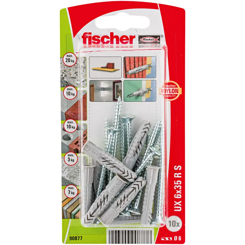 Дюбель универсальный UX 6x35 R с бортом с саморезом ( 10шт упак.) Fischer ... 90877f
