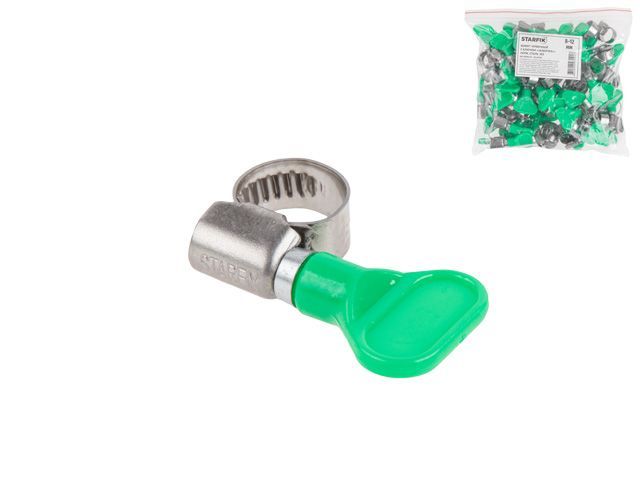 Хомут червячный с ключом "бабочка" 8-12 mm, нерж.сталь W2 (50 шт в пакете) STARFIX SM-40099-50