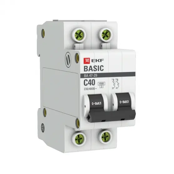 Авт. выкл. 2P 40А (C) 4,5кА ВА 47-29 EKF mcb4729-2-40C