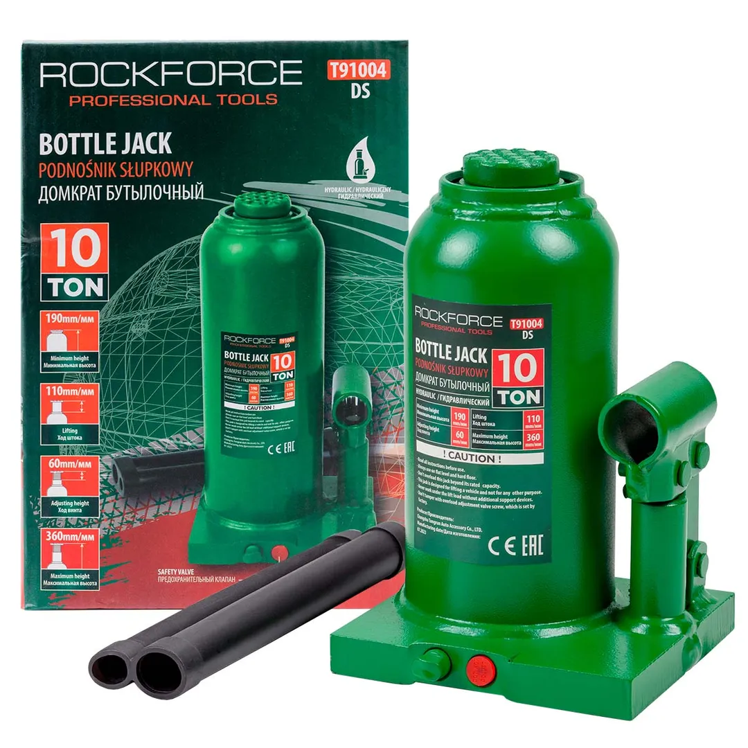 Домкрат бутылочный 10т (h min 190мм, h max 360мм) Rock FORCE RF-T91004(DS)