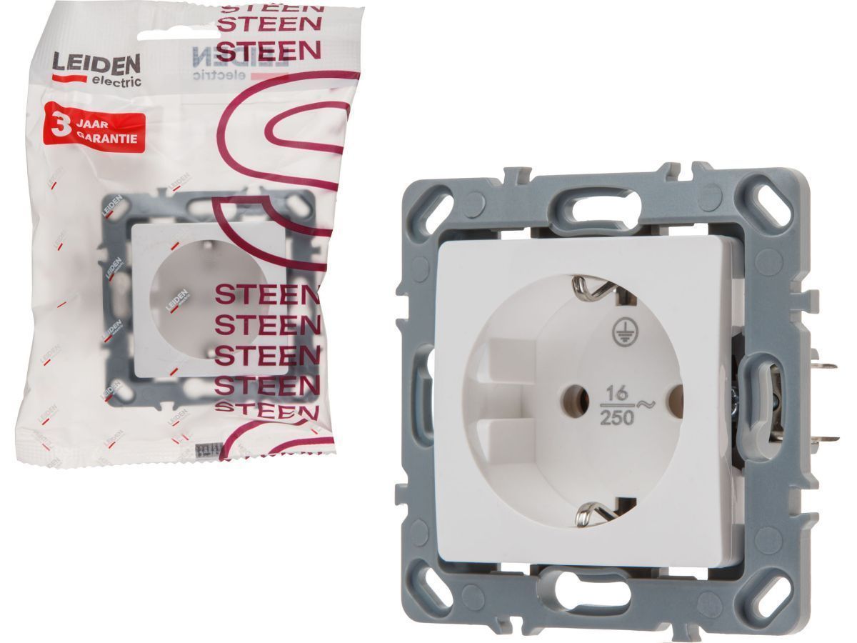 Розетка 1-ая (скрытая, механизм, с/з) белая, Steen LEIDEN ELECTRIC 806038