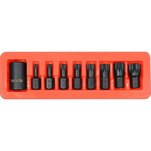 Головки-Насадки ударные 1/2"SPLINE M6-M18, CrMo, CrV, S2 (набор 9пр.)  YATO YT-10663
