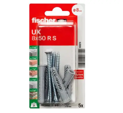 Дюбель универсальный UX 8x50 R с бортом с саморезом ( 5шт упак.) Fischer 90879f