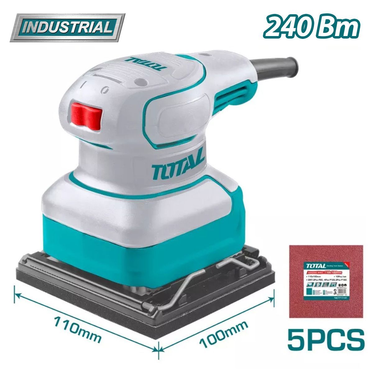 Виброшлифмашина, 240 Вт, 14000 об/мин, 110 мм x 100 мм,  TOTAL TF2241108