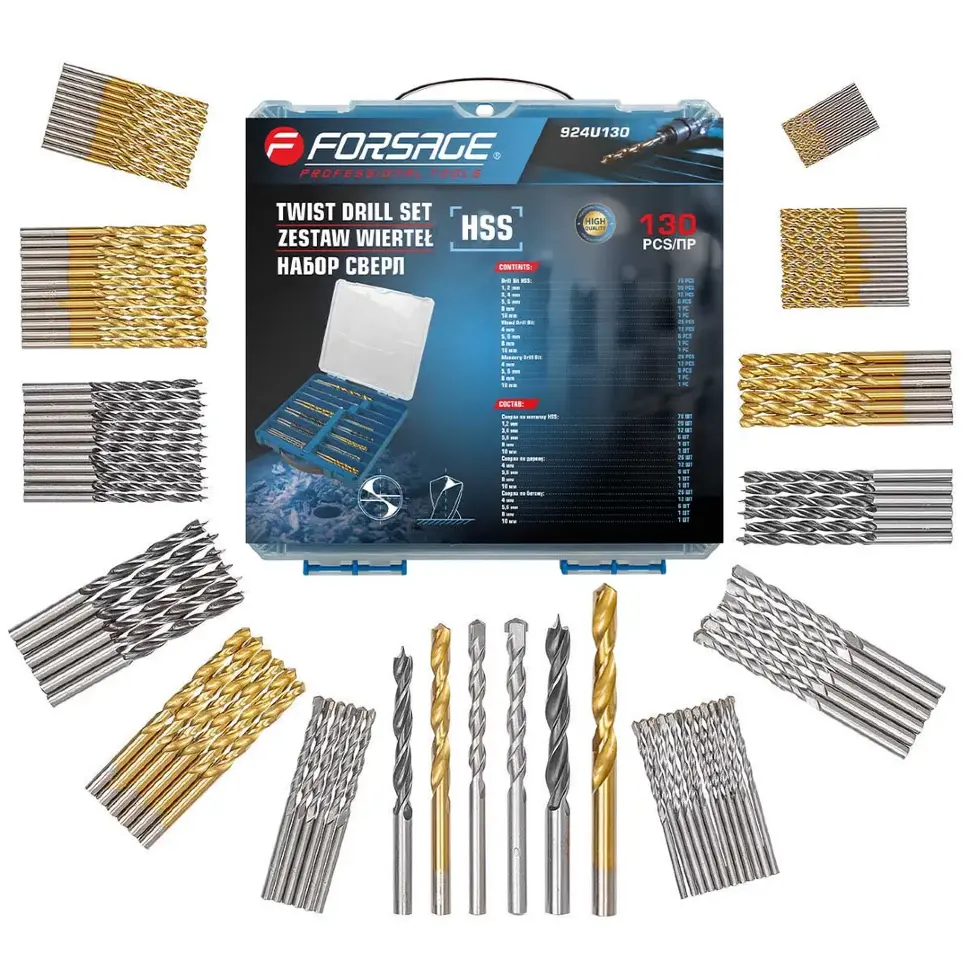 Набор сверл, HSS, 130пр. 1-10мм Forsage F-924U130
