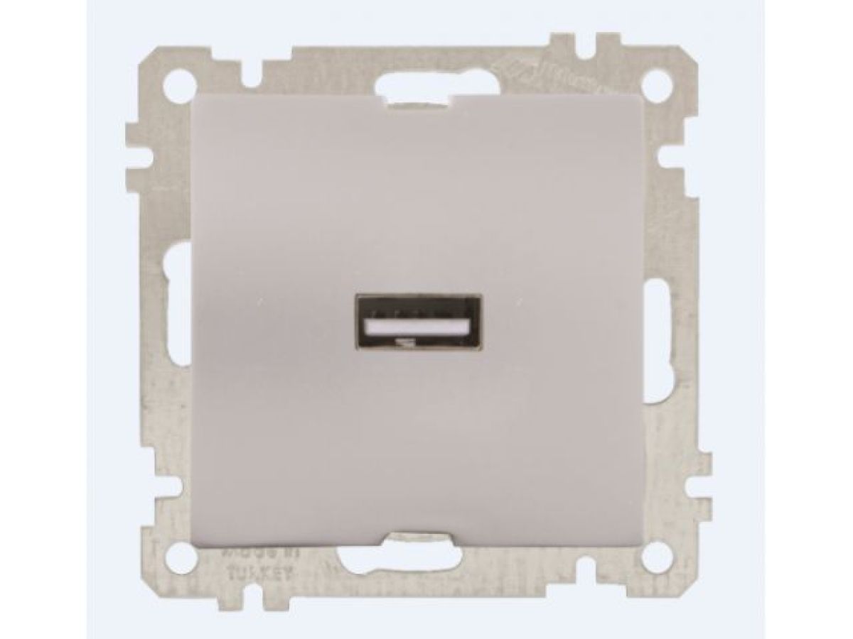 Розетка 1-ая USB (скрытая, без рамки) серебро, DARIA (USB-зарядка, 5V-2.1A) MUTLUSAN 21004480182