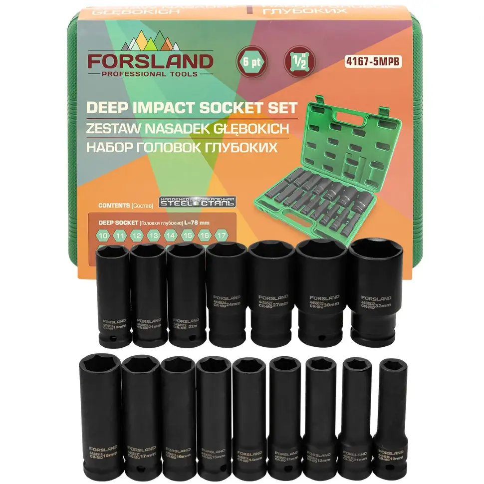 Набор головок ударных глубоких 16пр. 1/2" 6pt Forsland Forsland-4167-5MPB