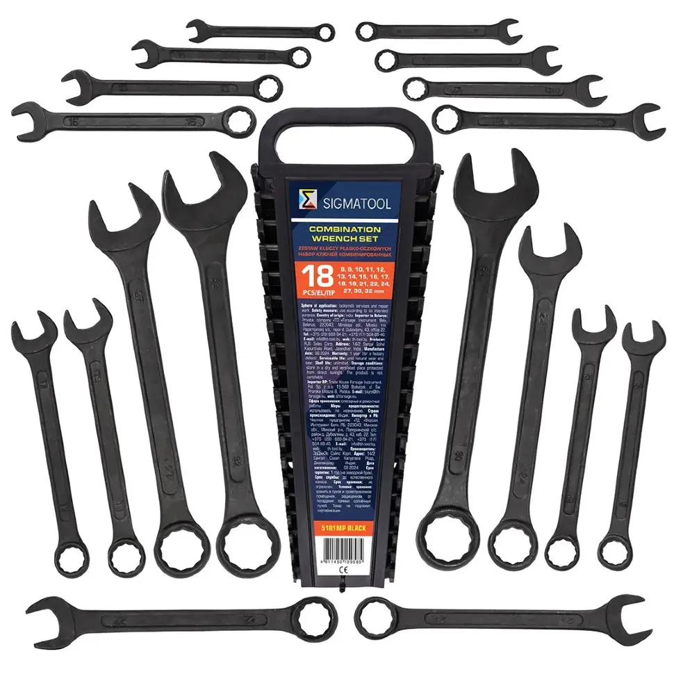 Ключи комбинированные, набор 18пр. (8-19, 21, 22, 24, 27, 30, 32мм) SIGMATOOL Sigmatool-5181MP BLACK