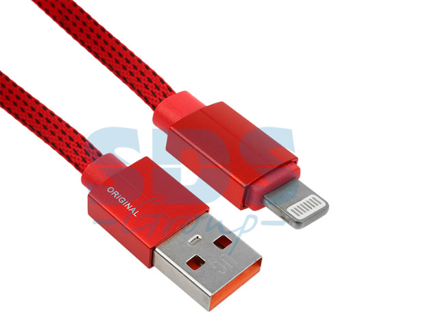 USB кабель для iPhone 5/6/7/8/Х моделей шнур ткань плоский 1М красный  ...REXANT 18-1968-9