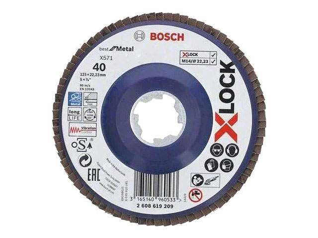 Круг лепестковый 125x22.2 мм. G40 плоский BEST FOR METAL X-LOCK  BOSCH 2608619209