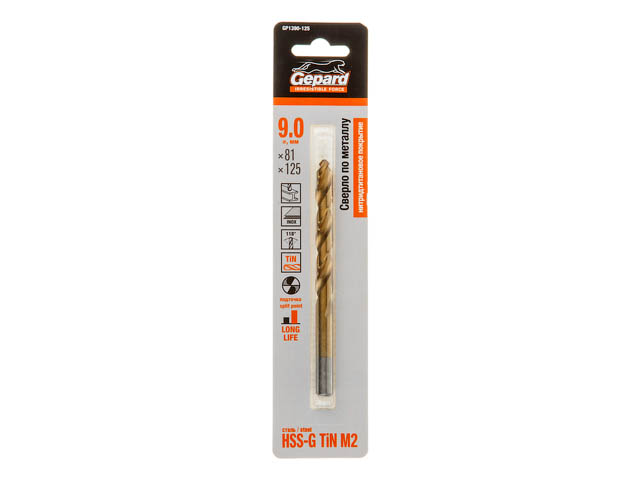 Сверло по металлу ц/x 9.0x81x125 mm HSS TIN GEPARD GP1390-125