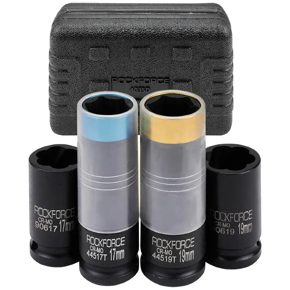 Головки, набор 4пр. (17, 19мм (6гр.), 17, 19мм (сорв.гр.) RockFORCE RF-4035D