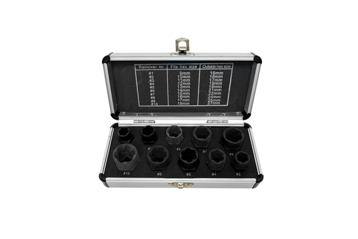 Набор экстракторов поврежденных болтов и гаек, 9-27мм, 10пр. Гамматест GT1Y110