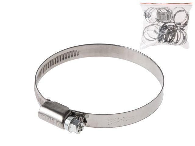 Хомут червячный 50-70 mm, нерж.сталь W2 (25 шт в пакете) STARFIX SM-98002-25