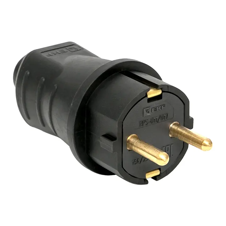 Вилка прямая каучуковая 230В 2P+PE 16A IP44 Марс  EKF RPS-011-16-230-44