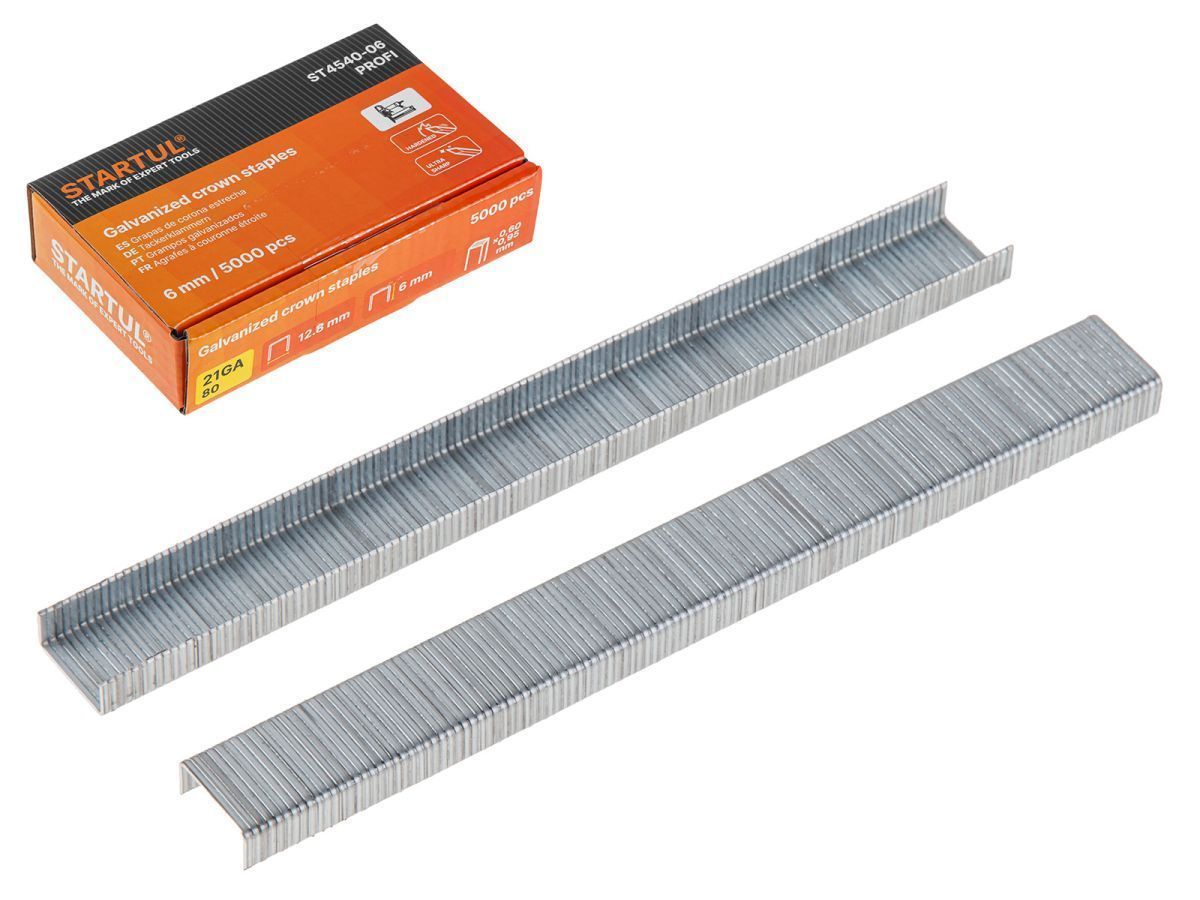 Скобы тип 21GA  6мм (5000шт) PROFI (ST4540-06) (для пневмостеплера, сечение 0,60х0,95мм, ширина скобы 12,8мм) STARTUL ST4540-06