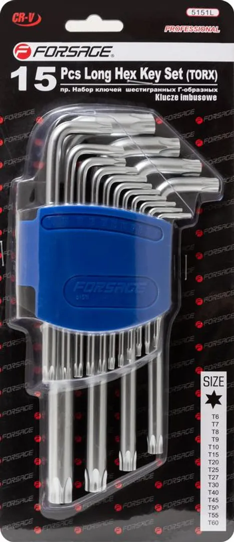 Набор ключей TORX  Т6-T60 15пр. длинных Forsage F-5151L