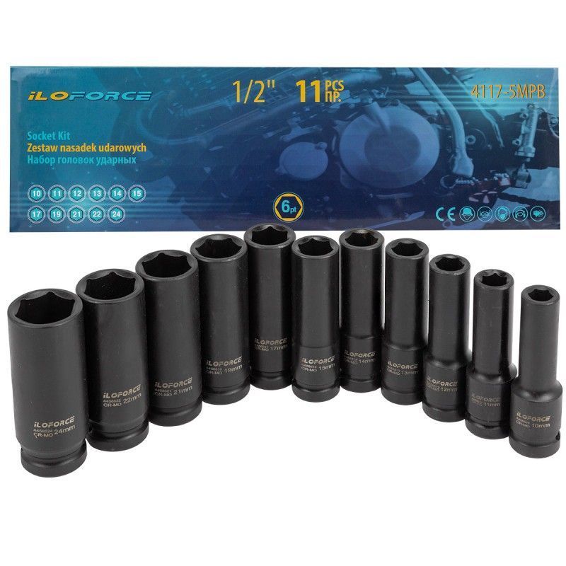 Набор головок ударных глубоких 11пр. 1/2'' (6-гр.) ILOforce IF-4117-5MPB