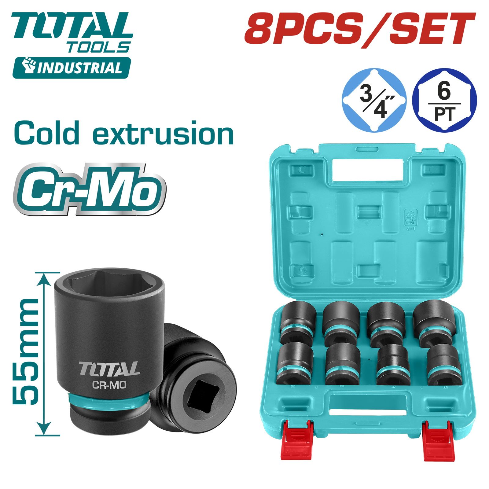 Набор головок 3/4 " (8 предметов)TOTAL THKISD34081 Набор головок 3/4 " (8 предметов)TOTAL THKISD34081