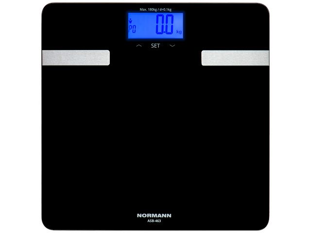 Весы напольные (180 кг, стекло 6 mm, дисплей 73х34 mm с подсветкой, изм-ние уровня воды,жира, мышечной массы) NORMANN ASB-463