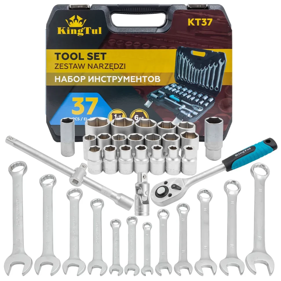 Набор инструментов 1/2" 37пр. (8-32мм, 6гр.) KINGTUL KT37