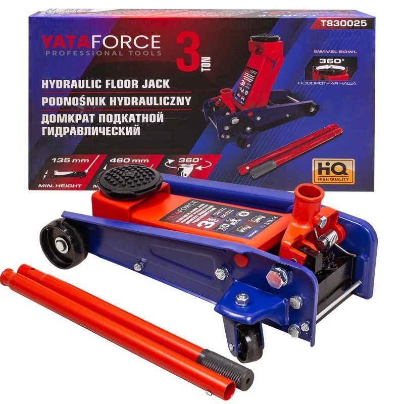 Домкрат подкатной гидравлический 3т (h min 135мм, h max 460мм) YATAFORCE YF-T830025