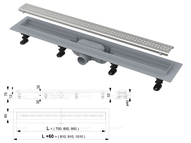 Водоотводящий желоб с порогами для перфорированной решетки (Simple) Alcaplast APZ9-950M