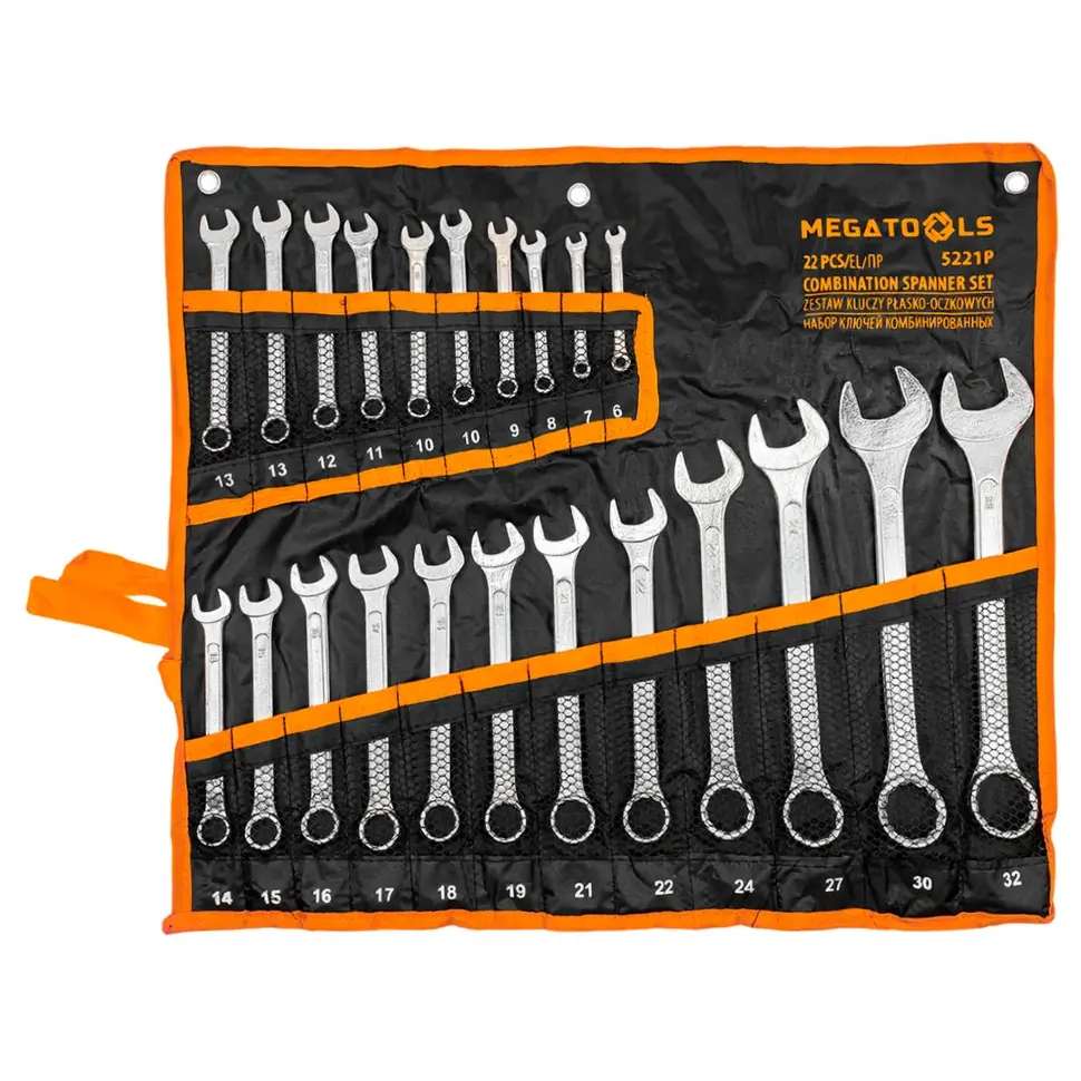 Набор ключей комбинированных 22пр. MEGATOOLS MT-5221P Набор ключей комбинированных 22пр. MEGATOOLS MT-5221P