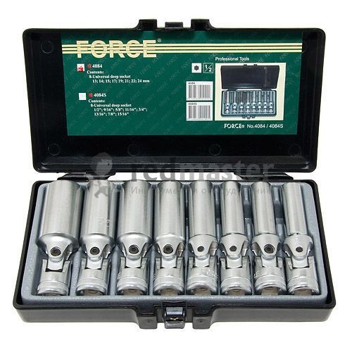 Набор глубоких головок с карданом 1/2", 13-24мм, 8пр. 6гр. Force 4084