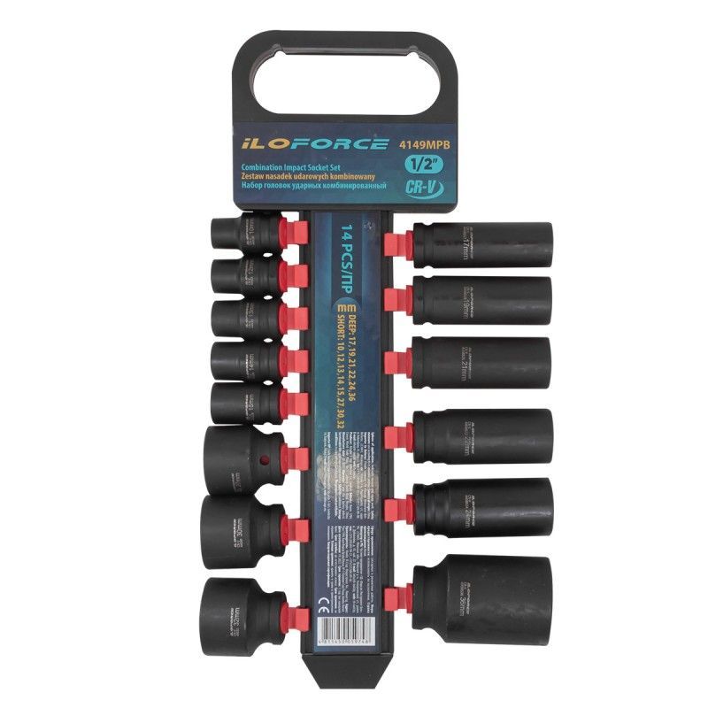 Головки ударные, набор 14пр., 1/2" (10-36мм) комбинированный ILOforce IF-4149MPB