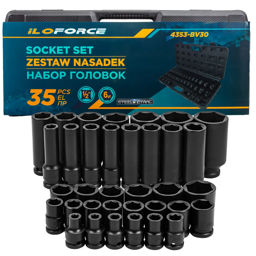 Головки 1/2", набор 35пр. (6гр.) ILOforce IF-4353-BV30